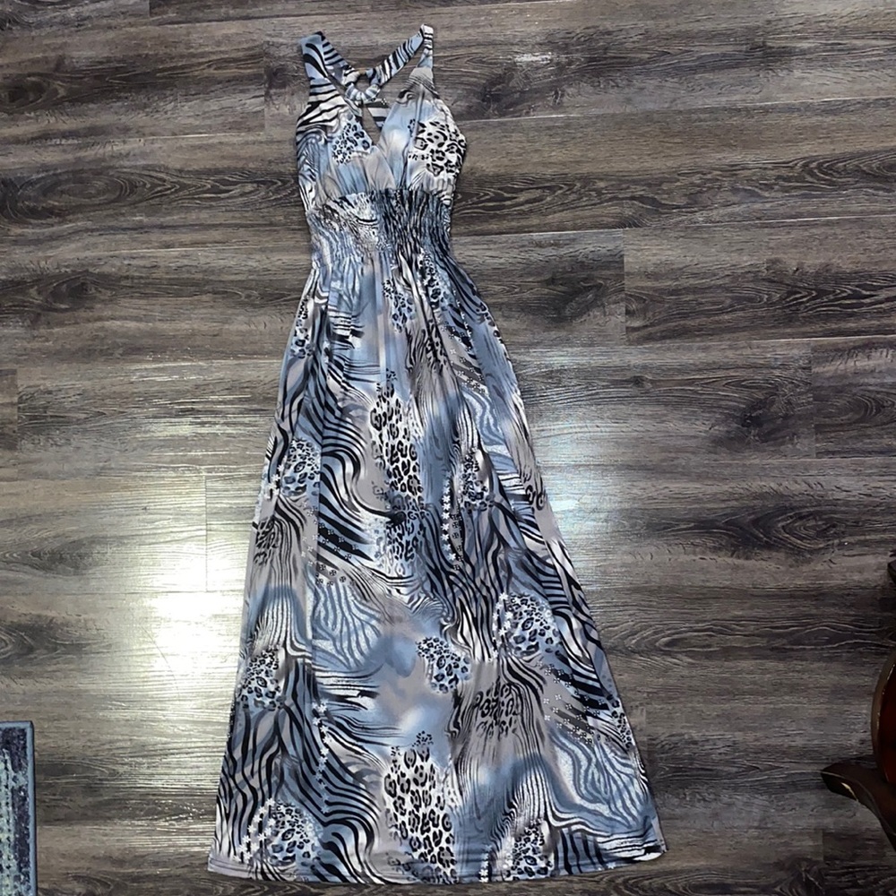 Maxi Dress, Small, Grey, Black, Zebra/Cheetah